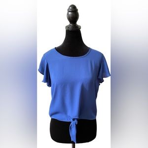 Impulsive: Blue Blouse with Tie on the Bottom Front & Ruffled Sleeves